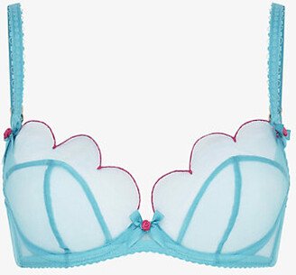 Womens Teal/pink Lorna Scalloped Mesh Underwired bra