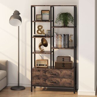 BLUEBELL Industrial Open Bookshelves with Drawers for Home Office