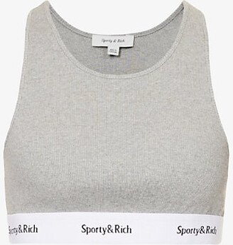 porty & Rich Womens Heather Gray erif Logo-underband tretch-cotton Bralette