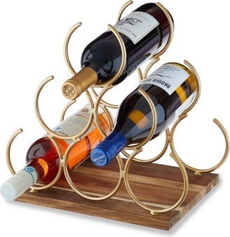 Pyramid 6 Bottle Wood Wine Rack, Holds 6 Standard Wine Bottles, Wood Base, Gold