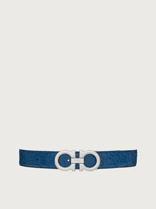 Man Reversible and adjustable Gancini belt Denim