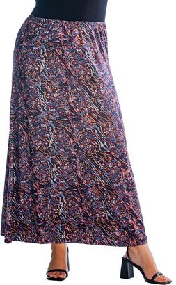 24seven Comfort Apparel Plus Size Abstract Floral A-line Maxi Skirt