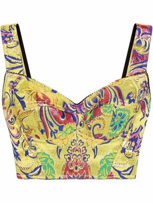 Paisley-Print Silk Crop Top