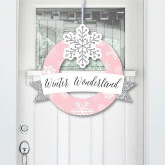 Big Dot Of Happiness Pink Winter Wonderland - Outdoor Holiday Snowflake Party Decor Front Door Wreath