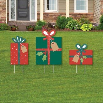 Big Dot Of Happiness Happy Holiday Presents - Outdoor Lawn Sign Decor - Christmas Yard Display - 3 Pc