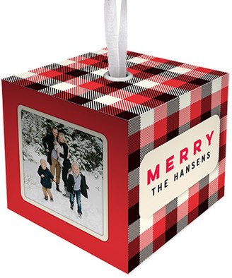 Ornaments: Merry Plaid Cube Ornament, Red, Cubed Ornament