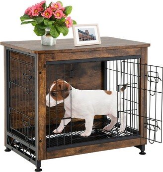 Tangkula Wooden Dog Crate Furniture with Tray Double Door Dog Kennels End Table