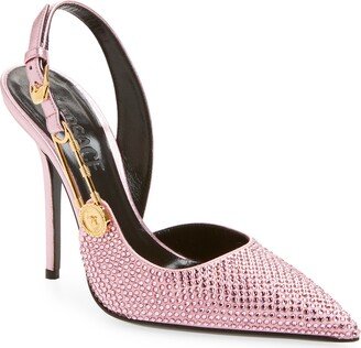 Safety Pin Crystal Pointy Toe Slingback Pump