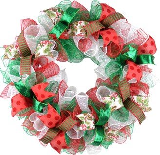 Traditional Christmas Wreaths, Red White Emerald Green Outdoor Mesh Front Door Wreath C2