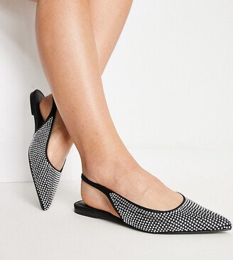 Wide Fit Lala pointed slingback flats in black/silver diamante
