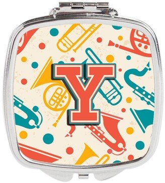 CJ2001-YSCM Letter Y Retro Teal Orange Musical Instruments Initial Compact Mirror