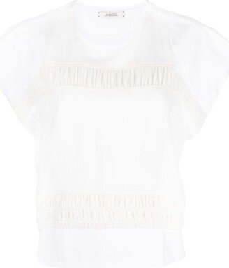 smocked-trim cotton T-shirt