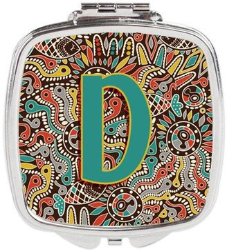 CJ2013-DSCM Letter D Retro Tribal Alphabet Initial Compact Mirror