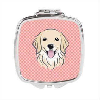 BB1205SCM Checkerboard Pink Golden Retriever Compact Mirror, 2.75 x 3 x .3 In.