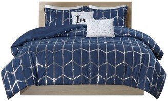 Raina Metallic 5-Pc. Comforter Set, King/California King - Navy/silver