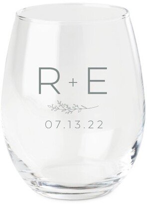 Stemless Wine Glasses: Modern Floral Monogram Wine Glass, Etched Wine, White