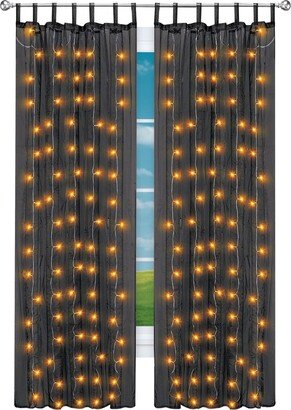 Collections Etc Orange Led Lighted Pre-Lit Sheer Black Curtain Panel