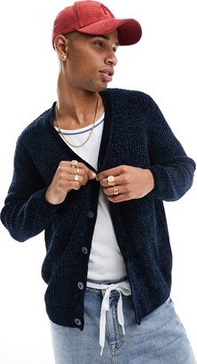 Relaxed V-Neck Chenille Cardigan