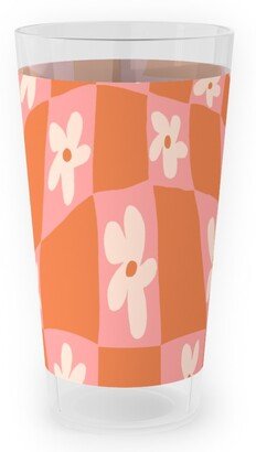 Outdoor Pint Glasses: Trippy Chamomile - Floral - Orange And Pink Outdoor Pint Glass, Orange