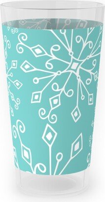 Outdoor Pint Glasses: Frost Snowflakes Outdoor Pint Glass, Blue