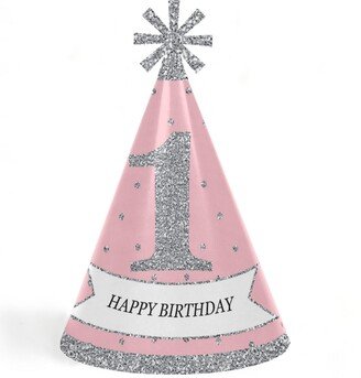 Big Dot Of Happiness Pink Onederland - Cone Winter Wonderland Happy Birthday Party Hats - Set of 8