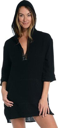 Seaside Covers Hooded Tunic with Pocket (Black) Women's Swimwear