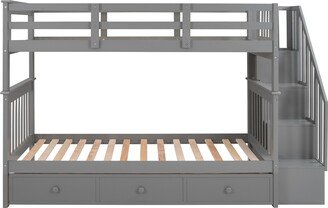 IGEMAN Gray Stairway Twin-Over-Twin Bunk Bed with Drawer, Side Storage and Guard Rail, 94.2''L*42.7''W*62.2''H, 186LBS