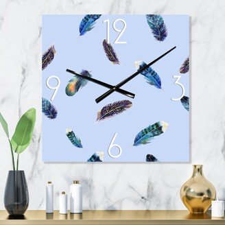 Designart 'Boho Ethnic Blue Feathers' Bohemian & Eclectic wall clock