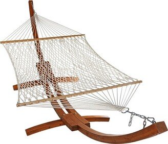 Sunnydaze Decor Sunnydaze Cotton Double Wide 2-Person Rope Hammock with Spreader Bars and Curved Arc Wood Stand - 400 lb Weight Capacity /13' Stand