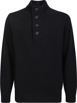 High-Neck Half Buttoned Knit Jumper-AA