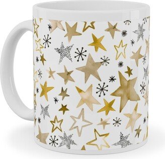 Mugs: Winter Stars Christmas - Gold Ceramic Mug, White, 11Oz, Yellow