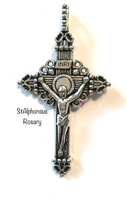 Antique Silver Finish Rosary Crucifix | Medium