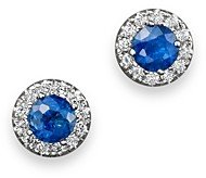 Blue Sapphire and Diamond Halo Stud Earrings in 14K White Gold - 100% Exclusive