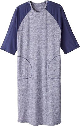 Silverts 614 Side Snaps Recovery Nightgown (Heather Indigo/Indigo) Men's Pajama Sets