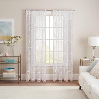 Sherry Floral Lace Sheer Rod Pocket Curtain Panel, 54 x 63