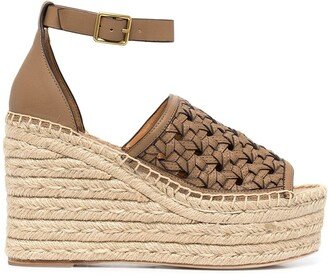 Basketweave espadrille wedges