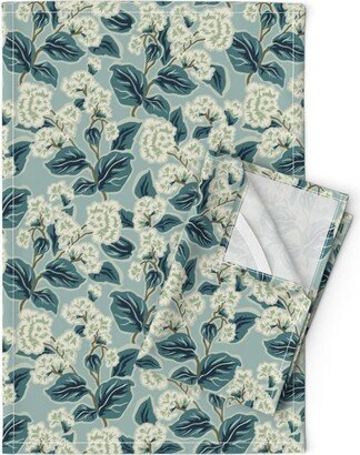 Blue Antique Flowers Tea Towels | Set Of 2 - Retro Floral By Fernlesliestudio Vintage Watercolor Linen Cotton Spoonflower