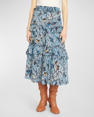 Josette Tiered Ruffle Floral Midi Skirt