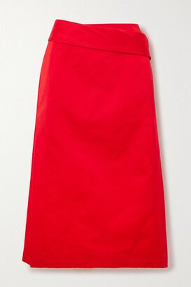 Draped Duchesse-satin Midi Skirt - Red