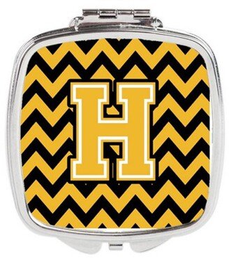 CJ1053-HSCM Letter H Chevron Black & Gold Compact Mirror, 3 x 0.3 x 2.75 in.