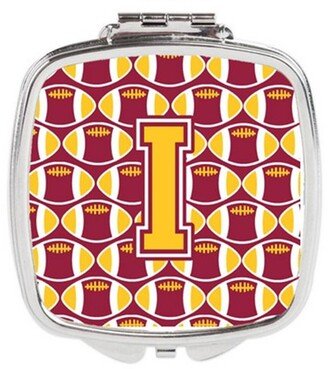 CJ1081-ISCM Letter I Football Maroon & Gold Compact Mirror