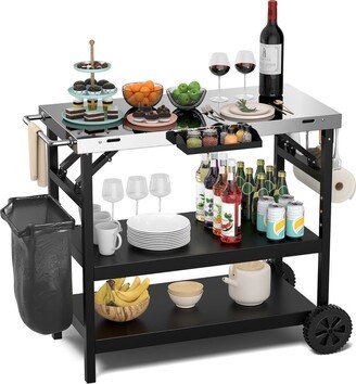 3-Shelf Movable Grill Cart Table Home & Outdoor Multifunctional
