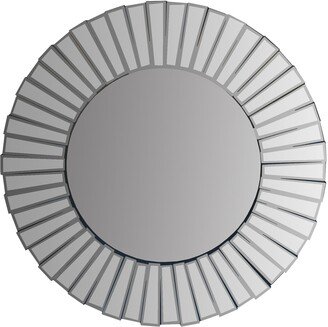 28 Inch Round Floating Wall Mirror with Mirrored Frame Work, Silver