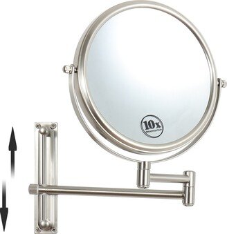 CoolArea 8 inch Wall Mounted Round Frame Makeup Mirror, 1X/10X Magnifying, Height Adjustable