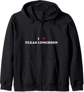 Funny Texas Longhorn Cow Gift For Men & Women I Heart Breed Cattle Farmer - Cow I Love Texas Longhorn Zip Hoodie