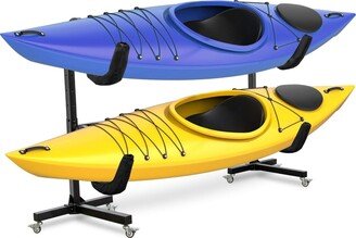 Kayak Storage Rack, Freestanding Storage for 2 Kayak with Wheels