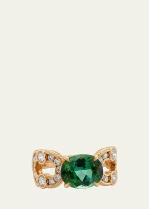 Magnetic Enchainee Ring in 18K Yellow Gold, Diamonds and Green Tourmaline