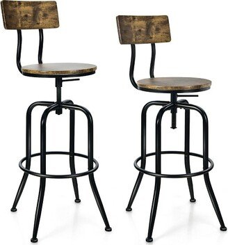 Set of 2 Industrial Bar Stool Adjustable Swivel Counter-Height Dining Side Chair