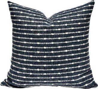 stripe Pillow Cover - Navy Blue & White/Woven Knot Throw Ashley