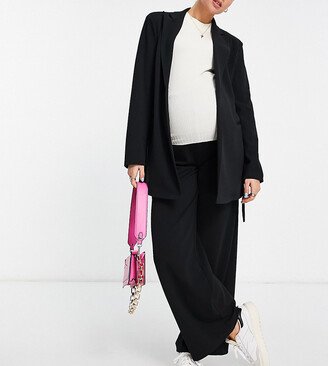 Maternity jersey suit super high rise wide leg pants in black